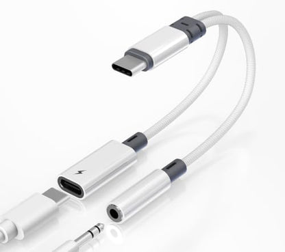 2 in 1 USB C to 3.5mm Audio Adapter with 60W PD Charging for iPhone,Galaxy | Hi-Res 32bit/384kHz DAC Type C to Aux Adapter, USB C to Headphone Jack Dongle Cable for iPhone 17/16,Galaxy S26/S25/S24,Pixel