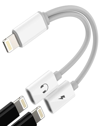 Lightning to Aux Headphone Adapter (2 in 1) Charger Earphones Splitter for iPhone 14 13 12 11 Pro Max for Apple Audio Cable Double Jack Connector Charging Dual for iPad Music Headset Converter Adaptor