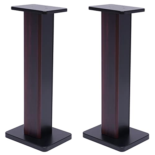 28 Inch Speaker Stands Pair, Wood Grain Floor Speaker Stands, Universal Bookshelf Speakers for Home Theater (Black Walnut) - color: Black Walnut