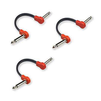 Flat Low Profile Guitar Patch Cable 4 inch for Effects Pedals, 1/4 inch Right-Angle, Red, 3-Pack - color: Red, size: 4"