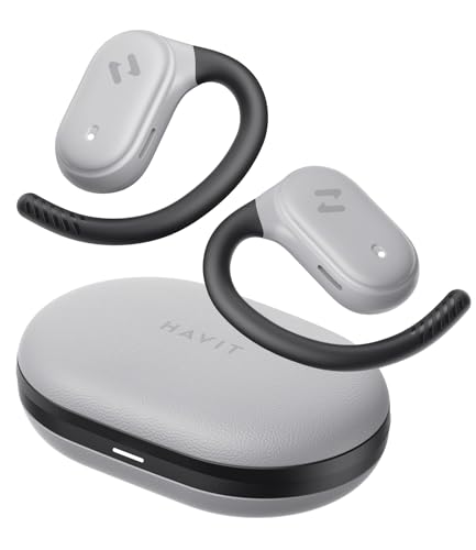 havit Open Ear Headphones, Over Ear Earbuds Bluetooth 5.4 Headphones, Comfort Fit Lightweight, Mic Clear Calls, 64H Playtime, IPX5 Waterproof Earhook Earbuds for Running, Cycling Workouts, Grey