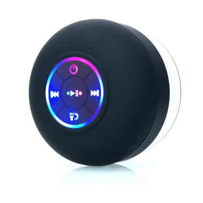 Mini Bluetooth Shower Speaker Black, Silicone Suction Cup Portable Speaker with LED Lights, IPX4 Waterproof, Built in Mic, for Bathroom Kitchen Outdoors, Ideal Gifts (Black) - color: Black