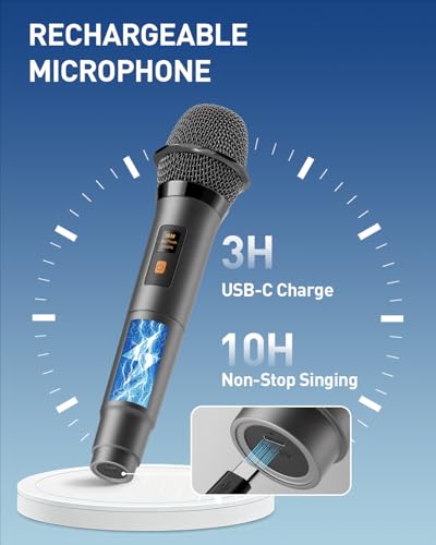 Karaoke Machine with 2 Wireless Rechargeable Microphones: Portable Bluetooth Speaker for Adults & Kids - PA System with Lights Supports TWS/TF Card/USB/AUX for Home Party - size: 2 Mics