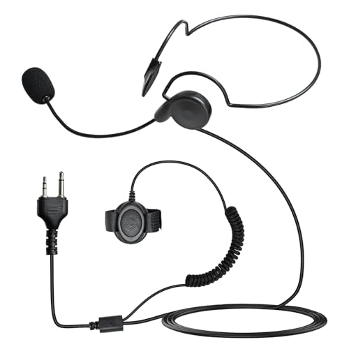 Behind-the-Head Walkie Talkie Earpiece with PTT Mic, Kevlar Reinforced Cable,Compatible with Midland GXT LXT X-Talker 2-Pin Radios, Clear Sound Headset for Construction Security