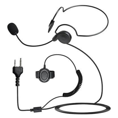 Behind-the-Head Walkie Talkie Earpiece with PTT Mic, Kevlar Reinforced Cable,Compatible with Midland GXT LXT X-Talker 2-Pin Radios, Clear Sound Headset for Construction Security