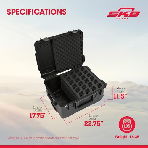 SKB Injection Molded Case w/Foam for (24) Mics w/storage compartment and wheels - size: 24 Mic