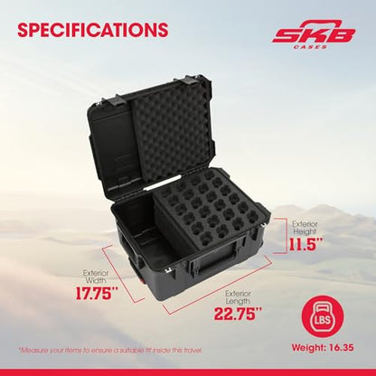 SKB Injection Molded Case w/Foam for (24) Mics w/storage compartment and wheels - size: 24 Mic