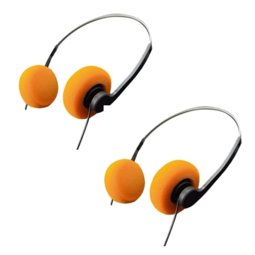 2 Pcs Retro On Ear Headphones, Wired Stereo Headphones, Lightweight Portable Headphone with Adjustable Headband, Cassette Player, Over-Ear Headphone(Orange) - color: Orange