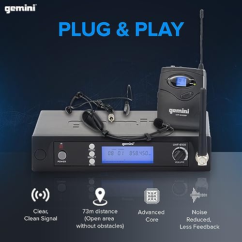 Gemini UHF Wireless Headset & Lavalier Mic System, 240 ft (UHF-6100HL) | UHF headset & lavalier mic, 512-537.5 MHz selectable - auto SYNC pairing - LCD display - balanced XLR & 1/4" outputs, 1U rack - style: Single Wireless Headset Mic System