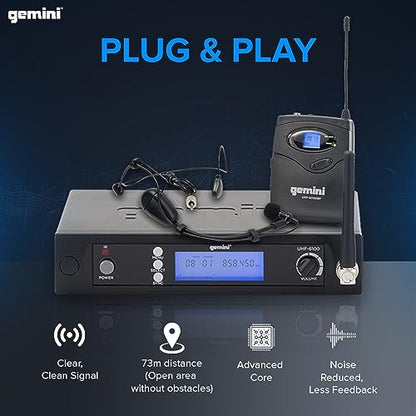 Gemini UHF Wireless Headset & Lavalier Mic System, 240 ft (UHF-6100HL) | UHF headset & lavalier mic, 512-537.5 MHz selectable - auto SYNC pairing - LCD display - balanced XLR & 1/4" outputs, 1U rack - style: Single Wireless Headset Mic System