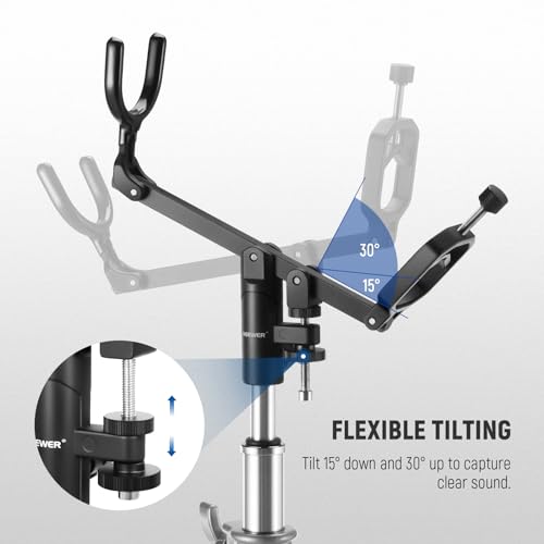 NEEWER Mic Boom Pole Support Holder with 5/8" Stud for Light Stand Boom Arm C Stand, Metal Nonslip DSLR Video Microphone Shotgun Mount Adapter, -15°/+30° Tilt, Max Load: 17.6lb/8kg, CM-NA-2 | For C Stand, Metal, Nonslip DSLR Video Microphone Shotgun Mount