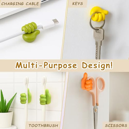 12-Pack Silicone Thumb Cable Clips, Fun Cord Holders & Wall Hooks for Desk, Car, or Home — Multi-Purpose Wire Organizer, Key & Charger Management Solution