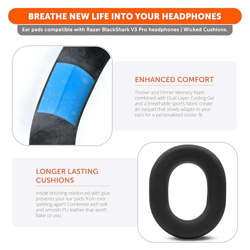 WC Freeze Blackshark V3 Pro – Cooling Gel Earpads Compatible with Razer BlackShark V3 Pro by Wicked Cushions | Enhanced Comfort, Cooling Gel Technology, Extra Thick | Black - color: Black