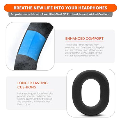 WC Freeze Blackshark V3 Pro – Cooling Gel Earpads Compatible with Razer BlackShark V3 Pro by Wicked Cushions | Enhanced Comfort, Cooling Gel Technology, Extra Thick | Black - color: Black