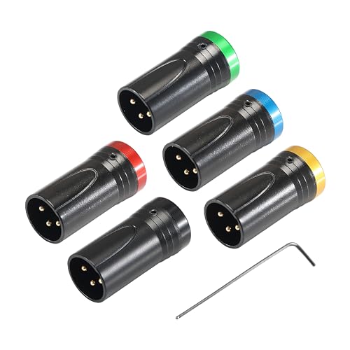 MKFAUDIO 3 Pin XLR Male Connector, 90 Degree Adjustable, 5 Pack Colors | DIY Shallow Low Profile, Gold 3 Pin, L Right Angle, with Wrench for Microphone Audio Mixer Board Patch Cable - style: 5 Colors Male