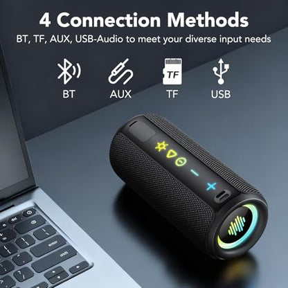 Portable Bluetooth Speaker, Powerful Sound Wireless Speaker: Boost Bass, 8 RGB Modes, IPX7 Waterproof, TWS Pairing, Beach/Vacation Essentials（Dark Black） - color: Dark Black