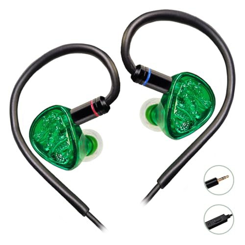 TANGZU Wan'er S.G II Jage Dragon Gaming IEM Earphones, 10mm PET Single Dynamic Driver in Ear Monitor Headphones with Mic for Studio Gaming, Flat Detachable 2-Pin Cable (Green, 3.5mm with Mic) - size: 3.5mm with Mic