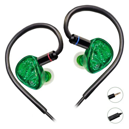 TANGZU Wan'er S.G II Jage Dragon Gaming IEM Earphones, 10mm PET Single Dynamic Driver in Ear Monitor Headphones with Mic for Studio Gaming, Flat Detachable 2-Pin Cable (Green, 3.5mm with Mic) - size: 3.5mm with Mic