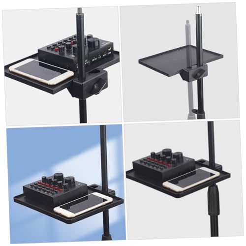 Microphone Stand Tray for Streaming Dual Clamp On Rack Heavy Duty Mic Stand Accessories Phone Holder Suitable for Karaoke and Outdoor Events