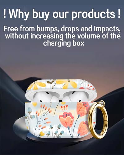 Cute Hard Case Compatible with AirPods Pro 2nd/1st Generation, Protective Cover with Golden Keychain, Fits 2023/2022/2019 Models, for Women, Girls, and Men(Cute Flower Leaf - color: Cute Flower leaf