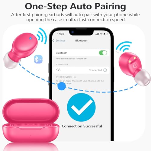 MOZOTER Mini Wireless Earbuds Bluetooth 5.3 in Ear Headphones Headsets | Light Weight,60Hrs Playtime Ear Buds with Charging Case,Smart Touch Control,Premium Sound with Deep Bass for Sport-Rose Pink - color: Barbie Pink
