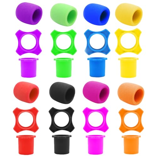 8 Sets Large Microphone Foam Covers Small Microphone Windscreens Microphone Silicone Rings and Microphone Rod Sleeves Microphone Protective Covers