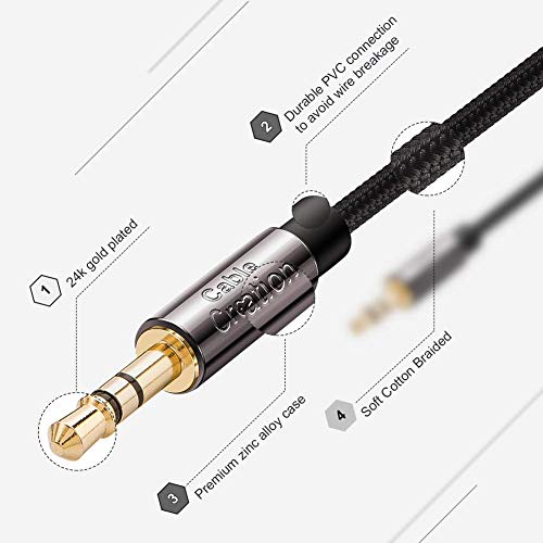 CableCreation 3.5mm Audio Cable 1.5FT/0.45M, Right Angle Auxiliary Cable - color: Black, size: 1.5 Feet