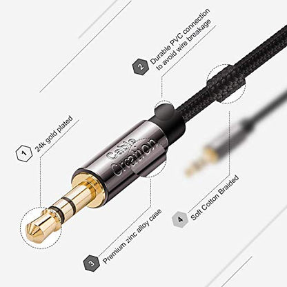 CableCreation 3.5mm Audio Cable 1.5FT/0.45M, Right Angle Auxiliary Cable - color: Black, size: 1.5 Feet
