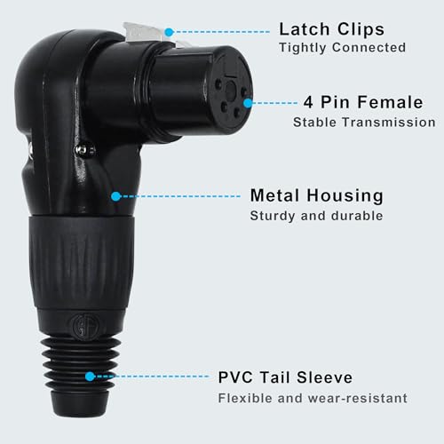 Adjustable Angle 4-Pin XLR Cable Connector 90 Degree Right Angle XLR 4 Pin Female Plug Connectors Mic Cable Plug Audio Adapter for Microphone,Mixers,Black