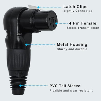 Adjustable Angle 4-Pin XLR Cable Connector 90 Degree Right Angle XLR 4 Pin Female Plug Connectors Mic Cable Plug Audio Adapter for Microphone,Mixers,Black