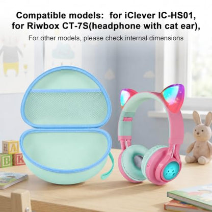 PAIYULE Kids Headphone Case for Riwbox CT-7S/CT-7, for iClever IC-HS01 | Headphone case for kids, hard EVA shell, mesh pocket, fits cat-ear over-ear models, red, school and travel, box only, Green - color: Green