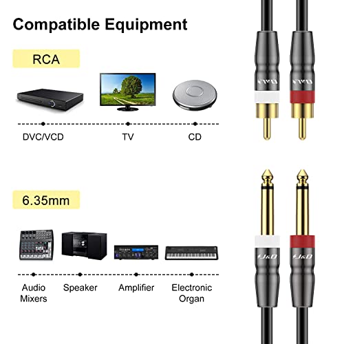 J&D Dual 1/4 inch TS to Dual RCA Cable, Heavy Duty 1/4 Male to RCA Male Adapter Stereo Audio Interconnect Quarter inch Cable, 6 Feet - size: 6 Feet