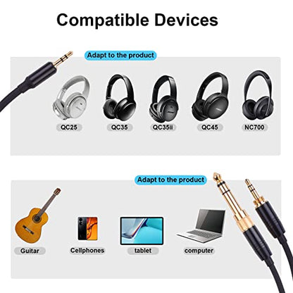 Alitutumao QC45 Coiled Headphones Audio Cable 2.5mm to 3.5mm & 6.35mm Aux Cord Compatible with Bose Quietcomfort QC45 QC35 NC700 On-Ear 2/OE2i/Soundtrue/Soundlink Headphones, 6.35mm Adapter Included