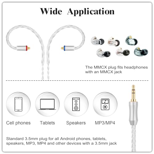 SE846 Cable Compatible with Shure SE215, SE215 Pro, SE315, SE425, SE425 Pro, SE535, SE846, AONIC 3, AONIC 4, AONIC 5, LZ A4 A5 UE900 Pro Earbuds Earphone, MMCX Replacement Headphone Cable, 4ft