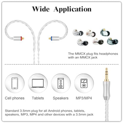 SE846 Cable Compatible with Shure SE215, SE215 Pro, SE315, SE425, SE425 Pro, SE535, SE846, AONIC 3, AONIC 4, AONIC 5, LZ A4 A5 UE900 Pro Earbuds Earphone, MMCX Replacement Headphone Cable, 4ft