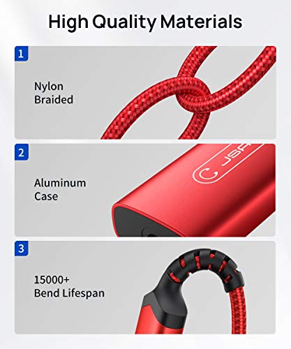 JSAUX USB C to 3.5mm Headphone Charger Adapter, 2-in-1 PD 60W AUX Jack-Red | USB C to 3.5mm Headphone and Charger Adapter, 2-in-1 AUX Mic Jack, PD 60W Fast Charging, for iPhone 15 Pro Max Galaxy S24 PC - color: Red