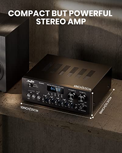 Moukey Stereo Receivers with Bluetooth 5.0, 2.0 Channel Power Audio Amplifier Stereo System w/USB, SD, AUX, RCA, MIC in w/Echo, LED for Karaoke, Home Theater Speakers, 400W Peak, 25W× 2 RMS- MAMP1 - size: 400W Peak, 25W× 2 RMS
