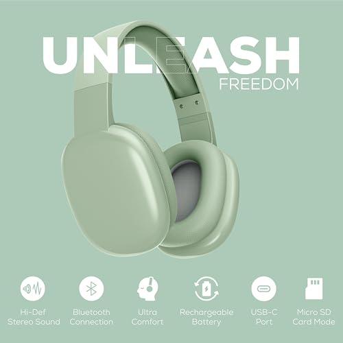 Gabba Goods Wireless Over Ear Bluetooth Headphones with Microphone - Wireless Headset -Noise Reduction - Bluetooth, Wired,Built in Micro SD for Travel, Home, Work TV,PC,Gaming,Cellphone (Mint) - color: Mint
