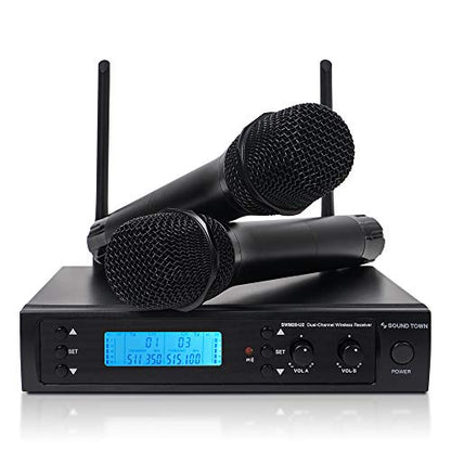 Sound Town 200-Channel Professional UHF Wireless Microphone System with 2 Handheld Microphones, for Church, Business Meeting, Outdoor Wedding and Karaoke - color: Solid Black