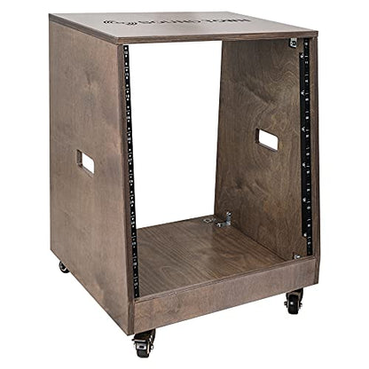 Sound Town DIY Solid Baltic Birch Plywood Slanted 12U Studio Rack, Weathered Brown, Rubber Feet, Casters (SDRK-12TB) - size: 12U,Weathered Brown