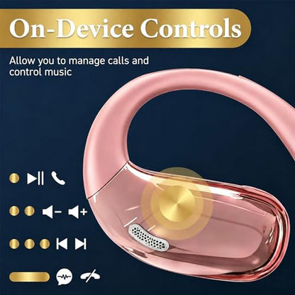 Open Ear Headphones, Wireless Headphones with Smart Digital Display & Mic | (Rose Gold) Open Ear Earbuds 35H Playtime, Sweat Resistant & Waterproof, Secure Comfortable Fit - Running, Sport, Driving - color: Rose Gold