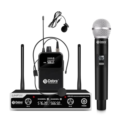 D Debra Wireless Microphone System UHF UBR-102 with Cordless Handheld Lavalier Headset Mics, 260ft Range, Suitable for Church, Lectures, Karaoke, Weddings, DJ, and Bars (1 Handheld & 1 Bodypack) - size: 1 Handheld & 1 Bodypack