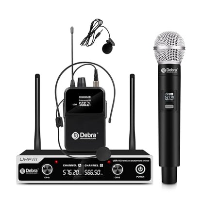 D Debra Wireless Microphone System UHF UBR-102 with Cordless Handheld Lavalier Headset Mics, 260ft Range, Suitable for Church, Lectures, Karaoke, Weddings, DJ, and Bars (1 Handheld & 1 Bodypack) - size: 1 Handheld & 1 Bodypack