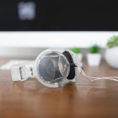 Koss CL/20i Clear Retro 90s Style On-Ear Headphones, Microphone, Wired Plug | Transparent Design, 3.5mm Jack, In-Line Microphone and Remote, Adjustable Headband, Leatherette Cushions