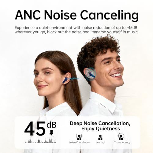 xinwld Adaptive Hybrid Active Noise Canceling 2026 Wireless Earbuds, 6 Mics ENC Clear Call Ear Buds, Hi-Res Audio Deep Bass Bluetooth 5.4 Headphones, 40H Playtime, Wireless Charging, LED, USB-C, Blue - color: Deep Blue