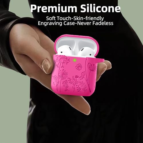 Lerobo for AirPod Case 2nd/1st Generation with Keychain | Flower Engraved Soft Silicone Cover for AirPods 2 Case, Wireless Charging, Shockproof, One-piece Design, Rose Pink - color: Rose Pink