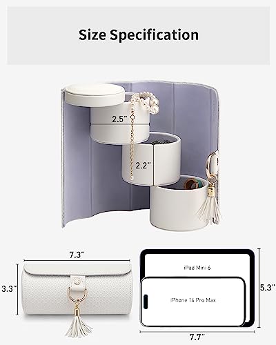 Vlando Valentine Day Gift for Wome, Travle Jewelry Organizer, Bridal Shower, Bridesmaid Gifts for Wedding Day, Bridesmaid Proposal Gifts, Travel Jewelry Case - White | Stepped Sections Compartments Keep Jewelry Visible, Soft Lining Protect Pieces, Snap Cl