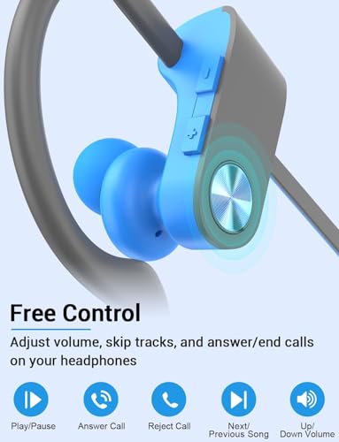 Bluetooth 5.3 Headphones, Wireless Sports In-Ear Earbuds IPX7 Waterproof | 16 Hours Playtime, Sweatproof Stereo Earphones with MIC, Noise Cancelling Headsets for Gym Running Workout, Clear Sound - color: Blue