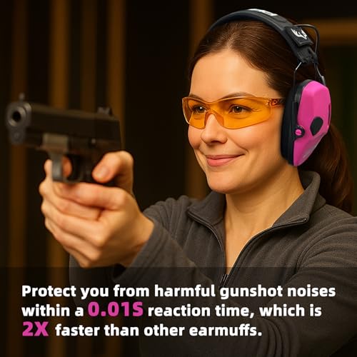 PROHEAR Electronic Ear Protection for Shooting with 4X Sound Amplification, Gun Range Hearing Protection Muffs, NRR 23dB Noise Reduction Headphones for Hunting, Pink - style: Electronic-pink