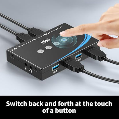 eKL USB 3.0 Switch 4 Computers Share 4 USB 3.0 Ports USB Switcher for PC Laptop Mouse Keyboard Scanner Printer One Button Switch with 3.5mm Headphone Jack and 4 Pack Cables - size: USB3.0 4 in 4 out